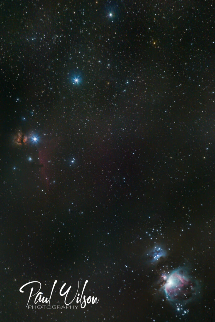 A potrait shot of the nebulous region of the Orion Constellation